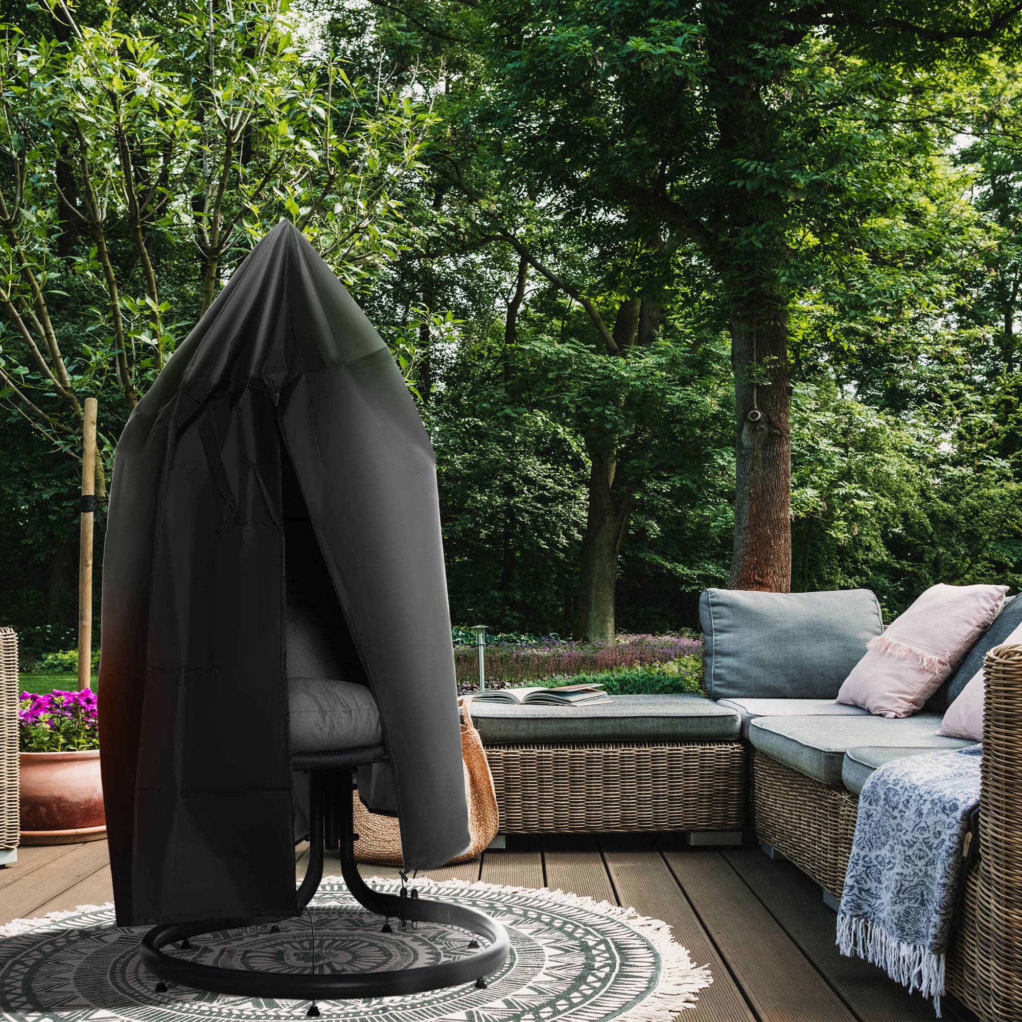 Housse de protection tissu Oxford pour fauteuil suspendu œuf imperméable noir 115x190 cm - ComfortXL Outdoor Living - Image 4