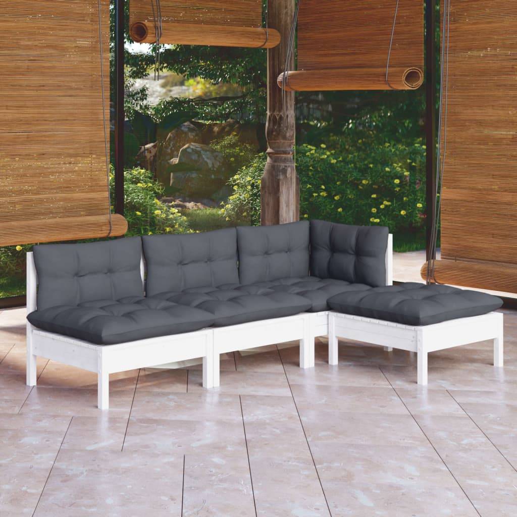 Prolenta Premium - Salon complet 4 places bois de pin et tissu (100 % polyester) blanc 63,5 x 63,5 x 62,5 cm - Prolen - Image 2