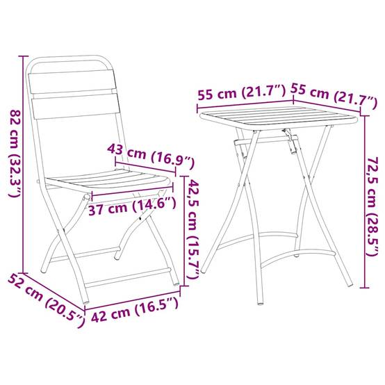 Ensemble table et chaises de jardin pliantes en Acier pour balcon 2 places Beige – ComfortXL Outdoor Living - Image 3