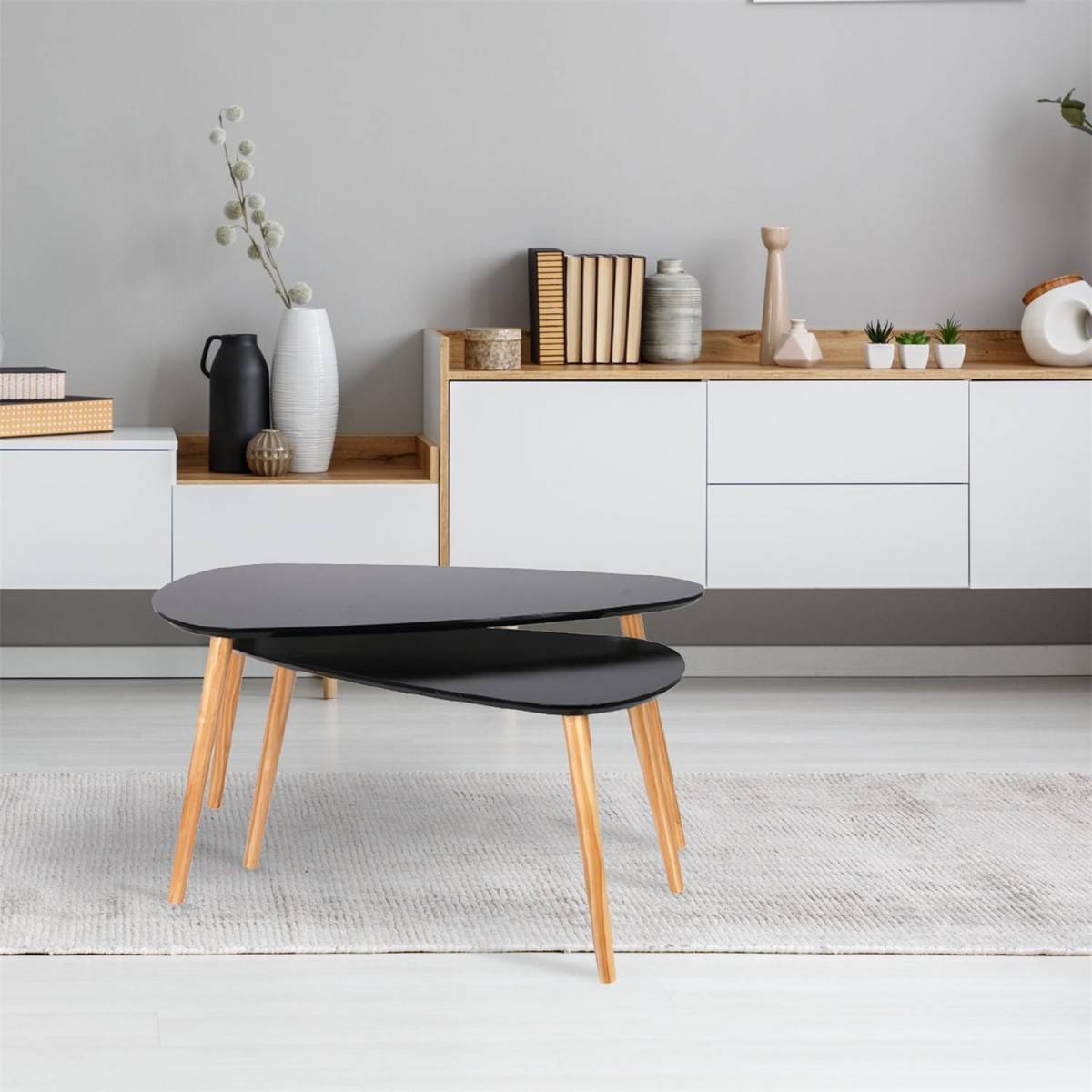 The Home Deco Factory - Lot de 2 Tables Gigognes "Forme Galet" 80cm Noir - Image 4
