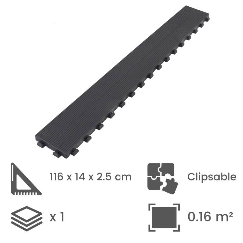 Lame de terrasse clipsable autoportante (finition striée) - Gris anthracite 116 x 14 cm - Jardinex - Image 2