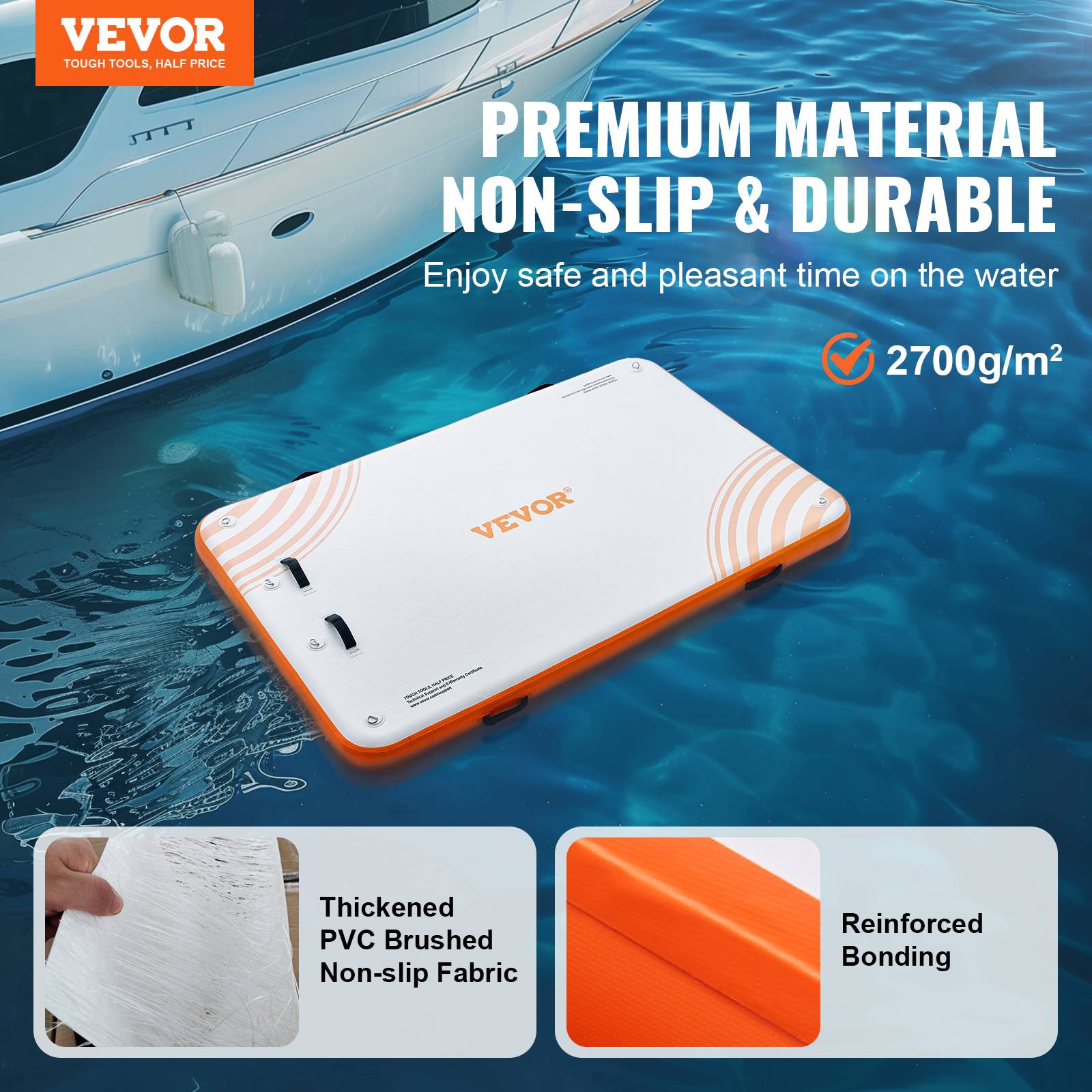 Quai flottant gonflable de 6 x 5 pi VEVOR, tapis flottant antidérapant