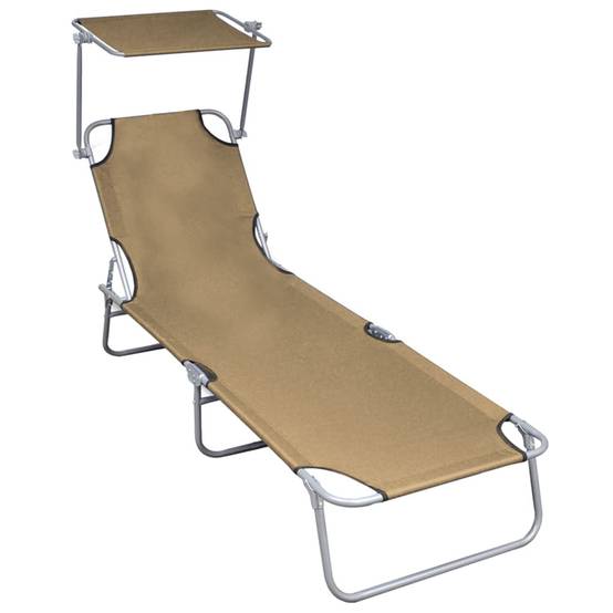 Helloshop26 - Transat chaise longue bain de soleil lit de jardin terrasse meuble d'extérieur pliable avec auvent taupe aluminium - Image 1