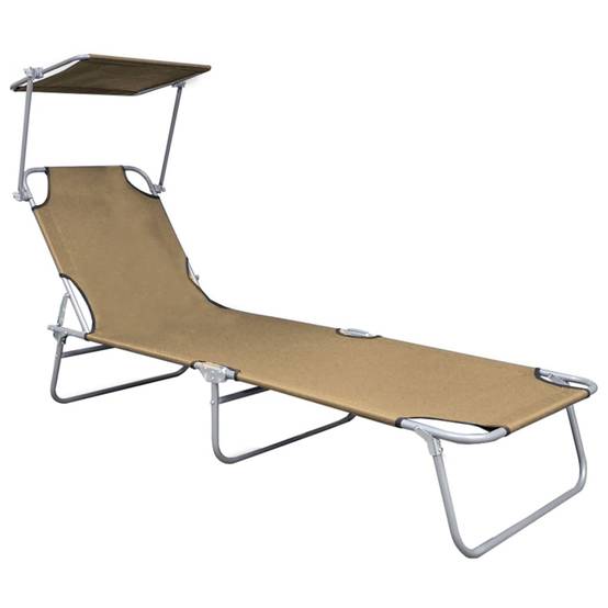 Helloshop26 - Transat chaise longue bain de soleil lit de jardin terrasse meuble d'extérieur pliable avec auvent taupe aluminium - Image 2