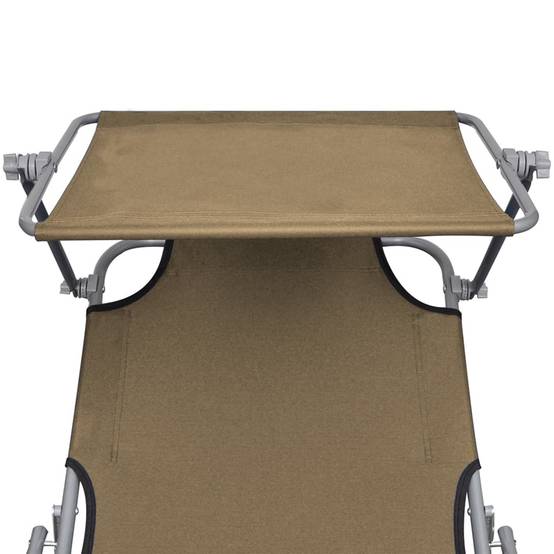 Helloshop26 - Transat chaise longue bain de soleil lit de jardin terrasse meuble d'extérieur pliable avec auvent taupe aluminium - Image 4