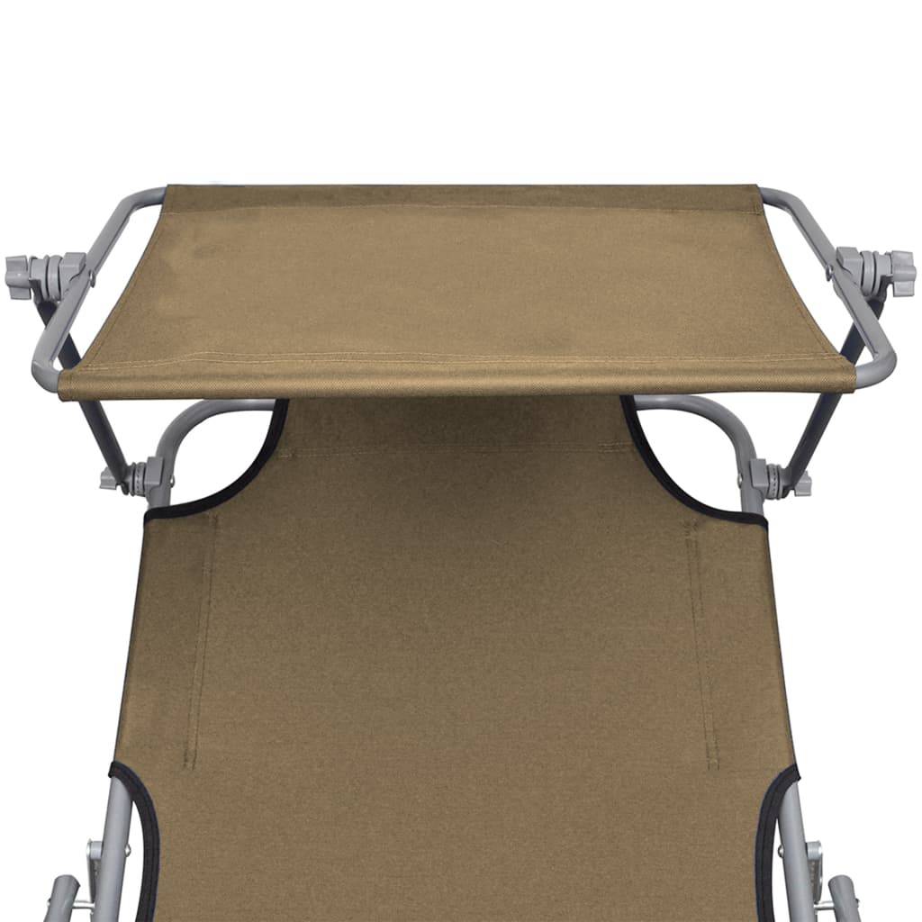 Helloshop26 - Transat chaise longue bain de soleil lit de jardin terrasse meuble d'extérieur pliable avec auvent taupe aluminium - Image 4