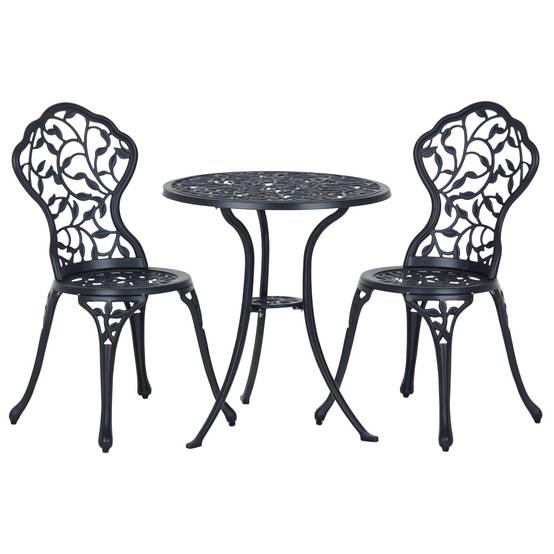 Sans Marque - Ensemble jardin 3 pièces 2 chaises extérieur table ronde aluminium noir - Image 1