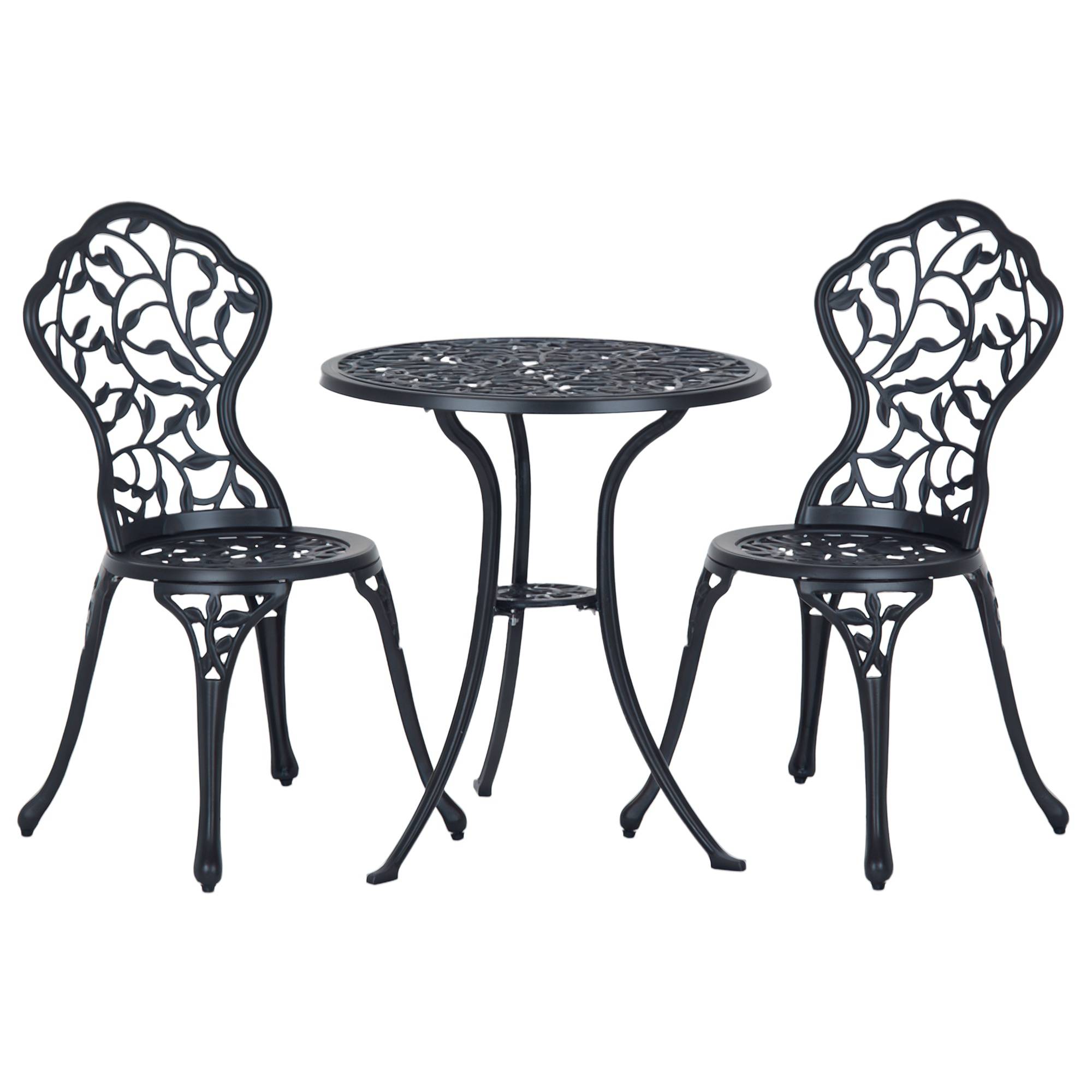Sans Marque - Ensemble jardin 3 pièces 2 chaises extérieur table ronde aluminium noir - Image 1