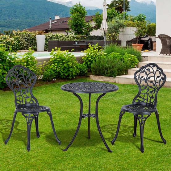 Sans Marque - Ensemble jardin 3 pièces 2 chaises extérieur table ronde aluminium noir - Image 4