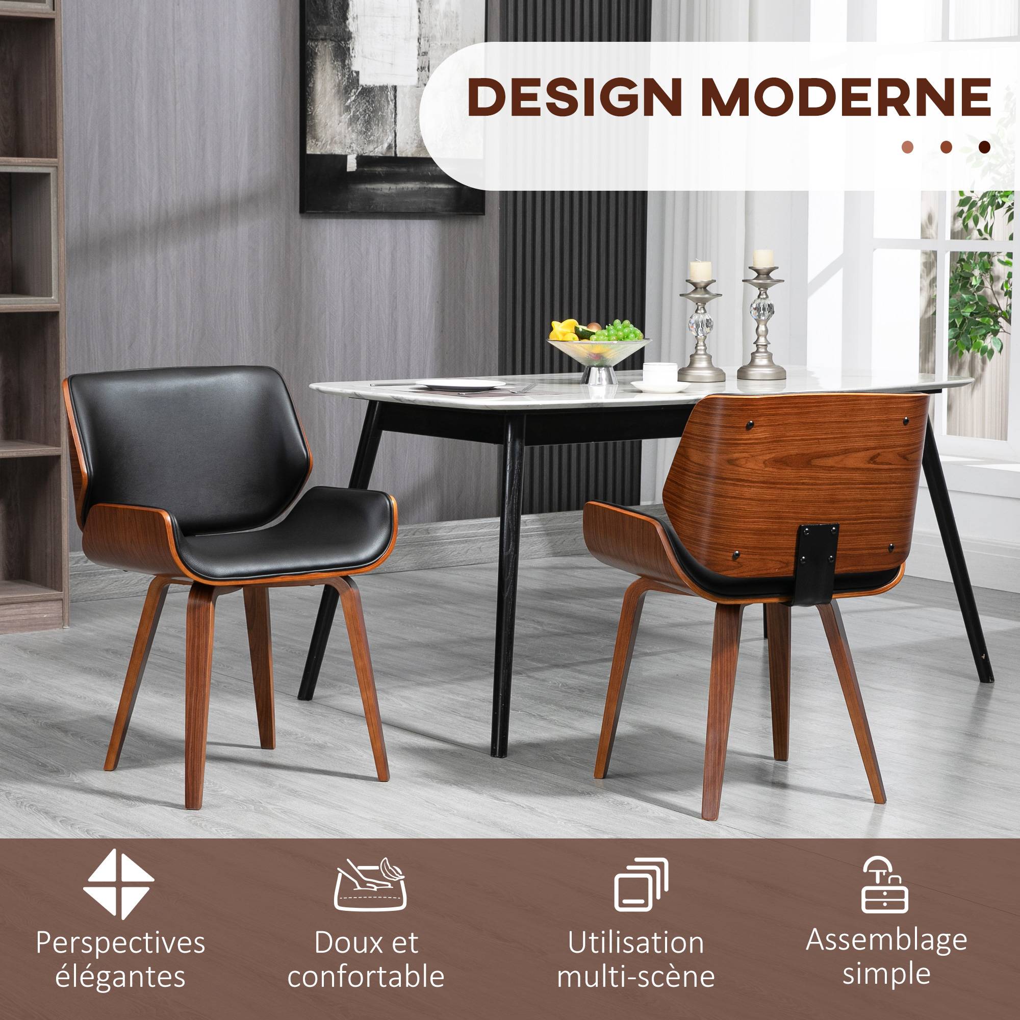 Lot de 2 chaises de salle à manger style vintage assise revêtement synthétique 53l x 54P x 81H cm noir marron - Image 6