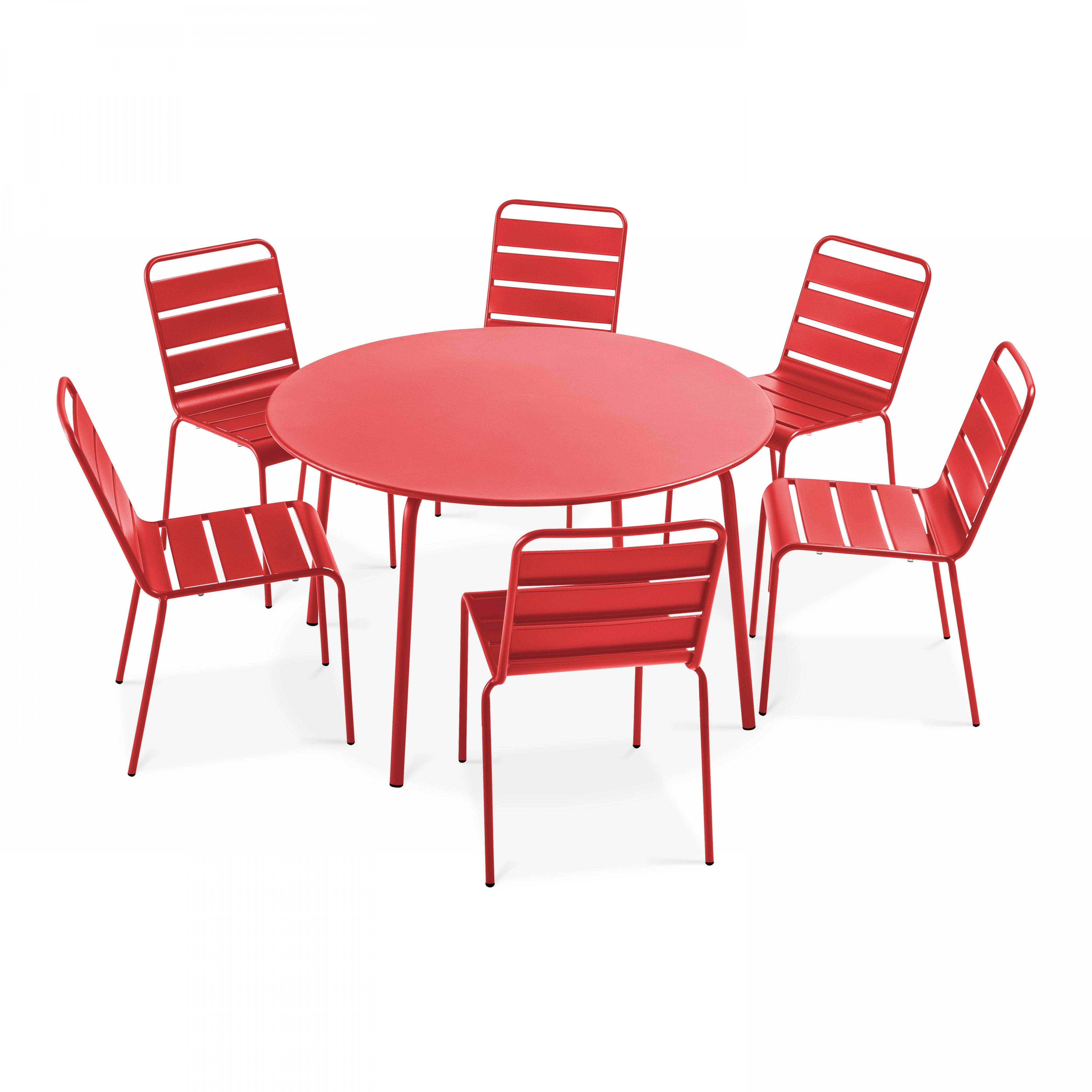 Oviala - Ensemble table de jardin ronde et 6 chaises en métal rouge Palavas - Oviala - Image 1