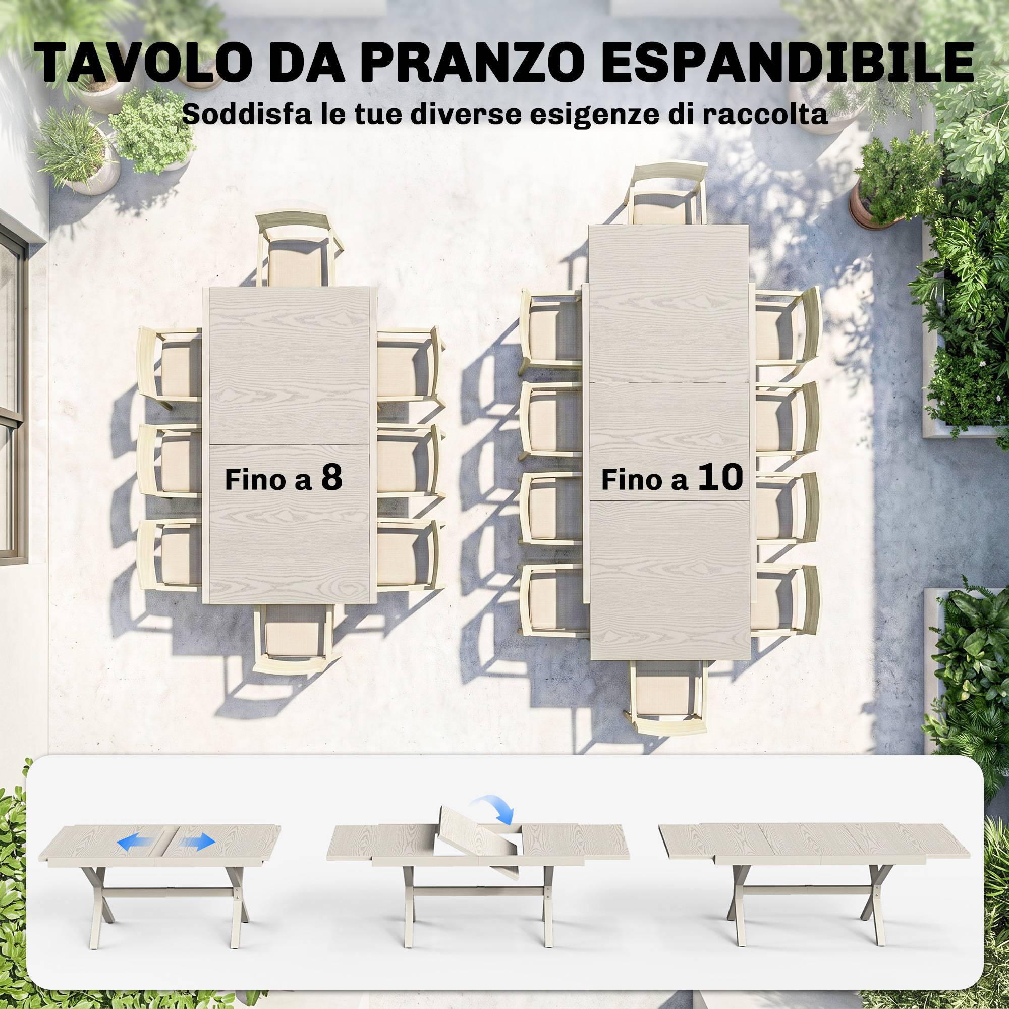 Table jardin extensible 8-10 personnes aluminium acier, 154/214x85x73 cm gris - Image 6