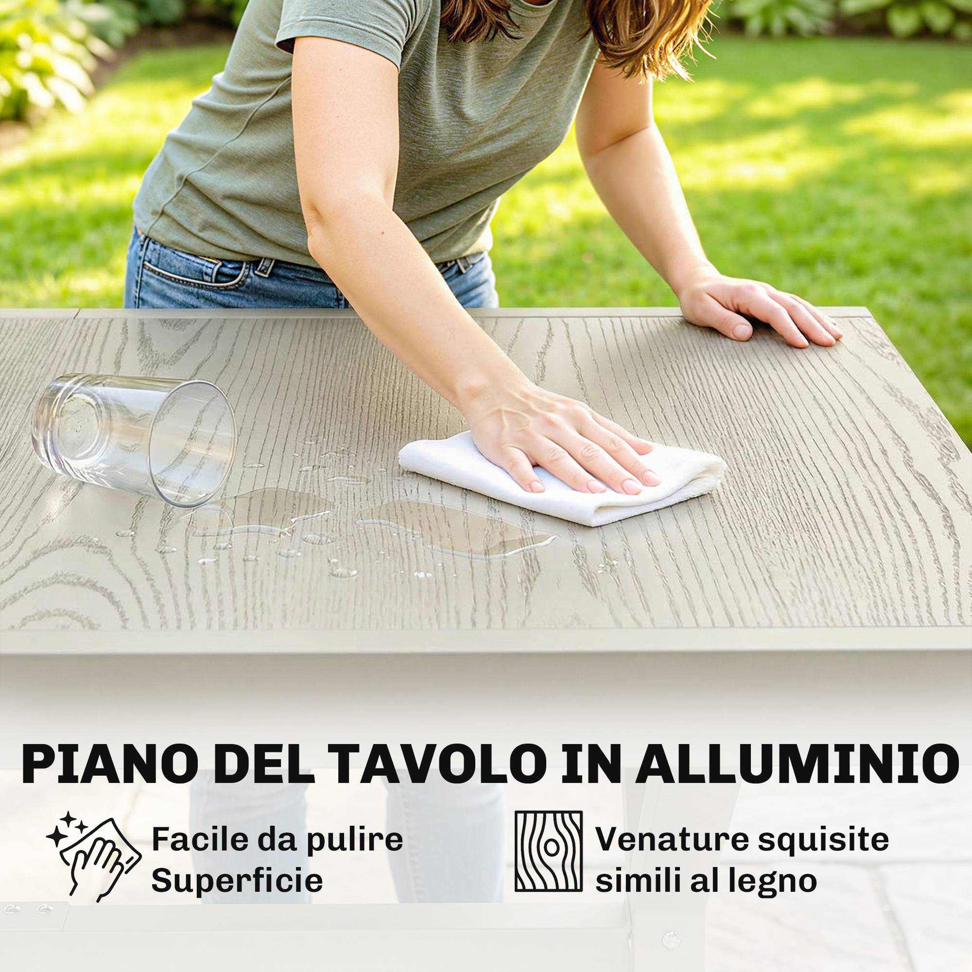 Table jardin extensible 8-10 personnes aluminium acier, 154/214x85x73 cm gris - Image 7
