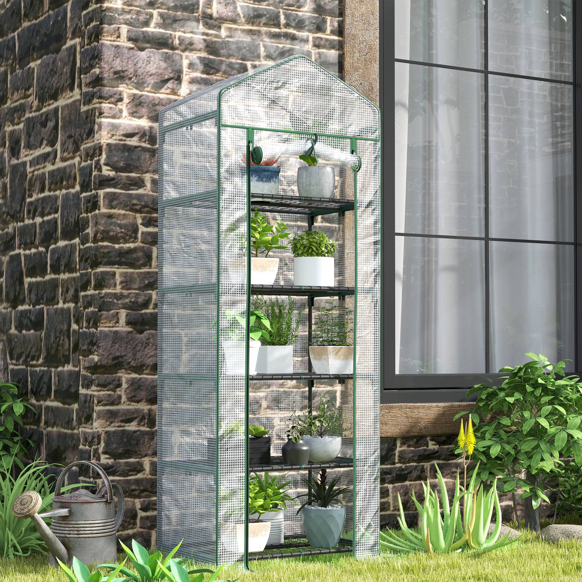 ComfortXL - Mini serre de jardin 5 étagères acier et PE blanc 69 x 49 x 193 cm balcon protection plantes - ComfortXL Outdoor Living - Image 1