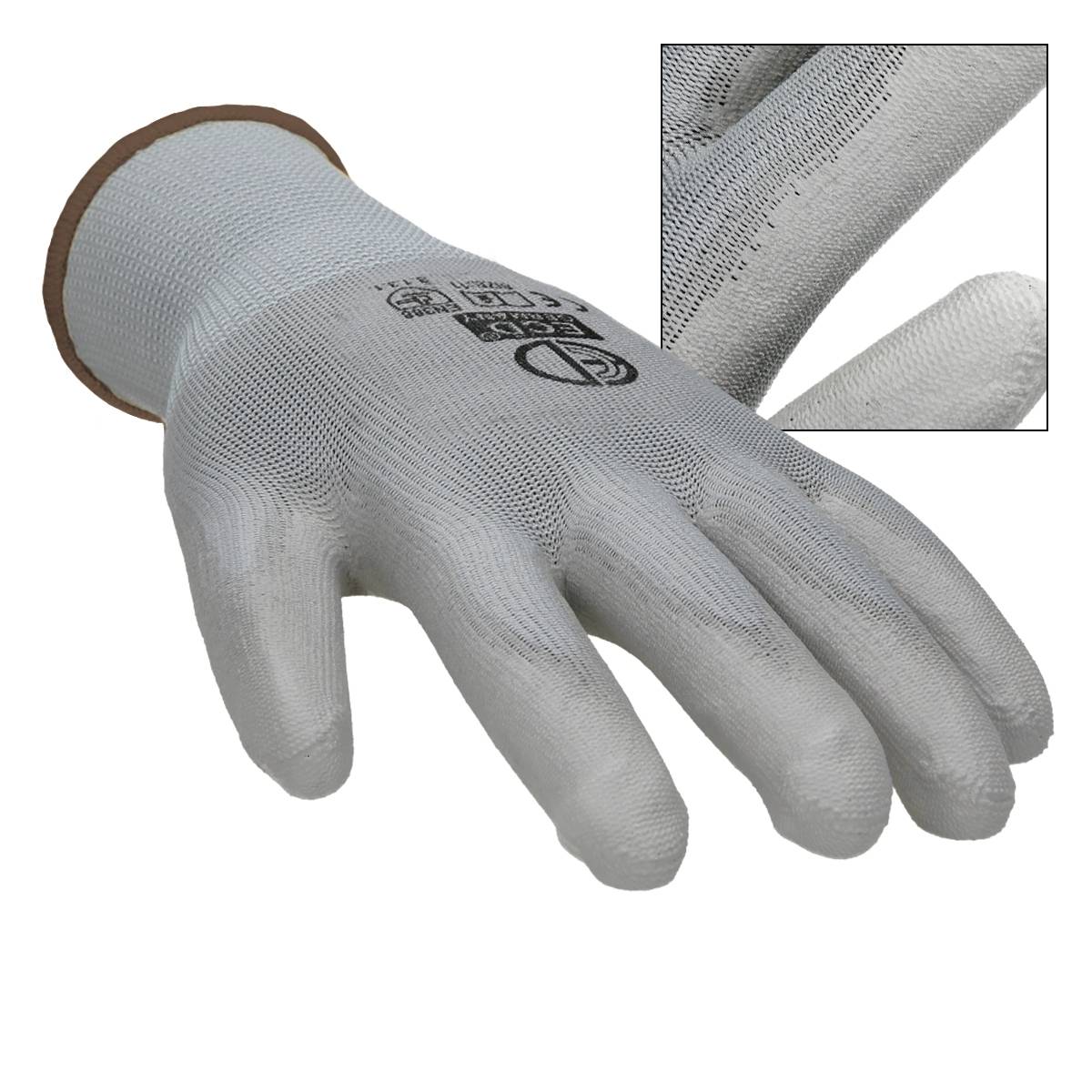 Ecd-Germany - ECD Germany 120 paires de gants de travail avec revêtement PU, taille 9-L, gris, respirant, antidérapant, robuste - Image 3