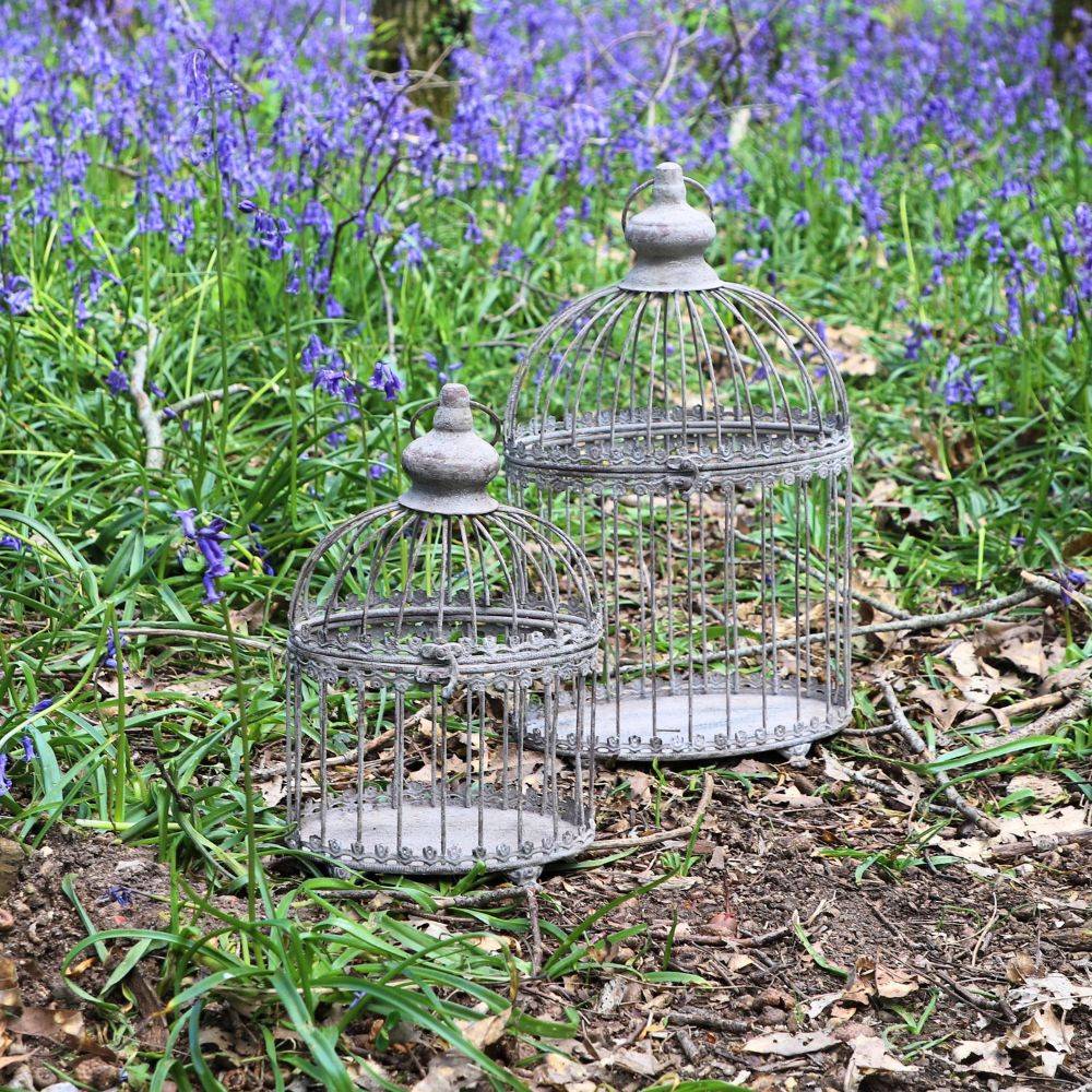 Set de 2 cages à oiseaux bougeoir métal gris Ht.46.5-33.5 cm Chemin de campagne - Image 2