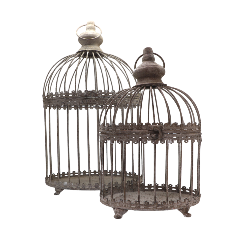 Set de 2 cages à oiseaux bougeoir métal gris Ht.46.5-33.5 cm Chemin de campagne - Image 1