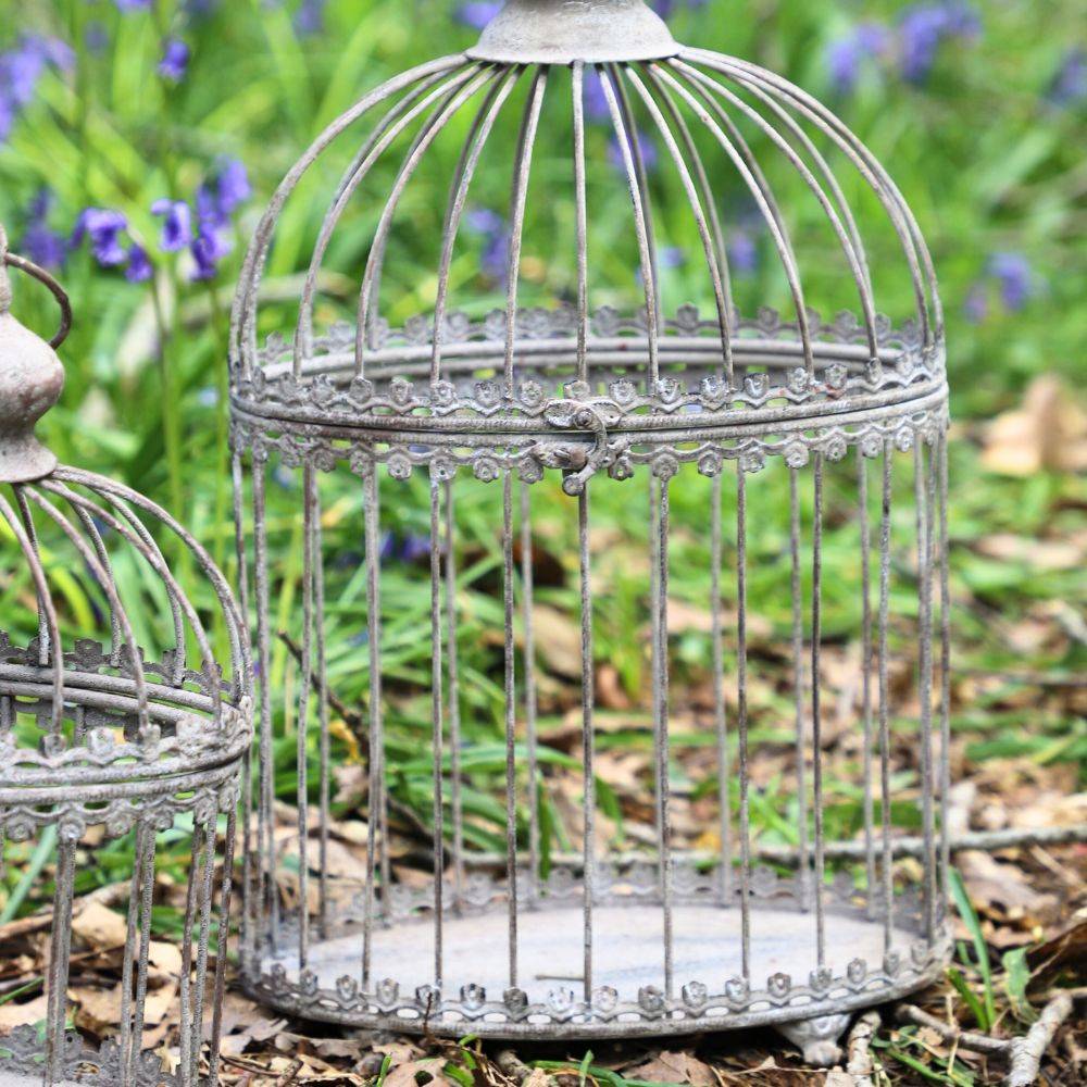 Set de 2 cages à oiseaux bougeoir métal gris Ht.46.5-33.5 cm Chemin de campagne - Image 3