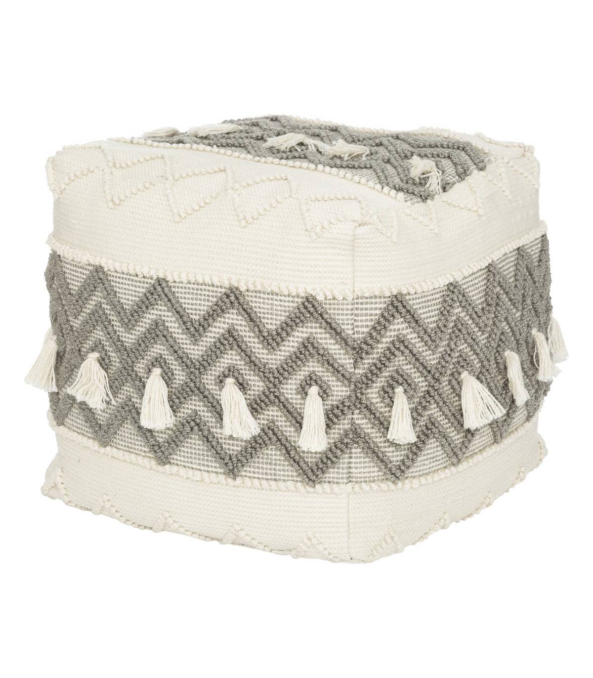 Pouf en Coton Gris et Blanc cassé  58 x 52 x 58 cm - Image 1