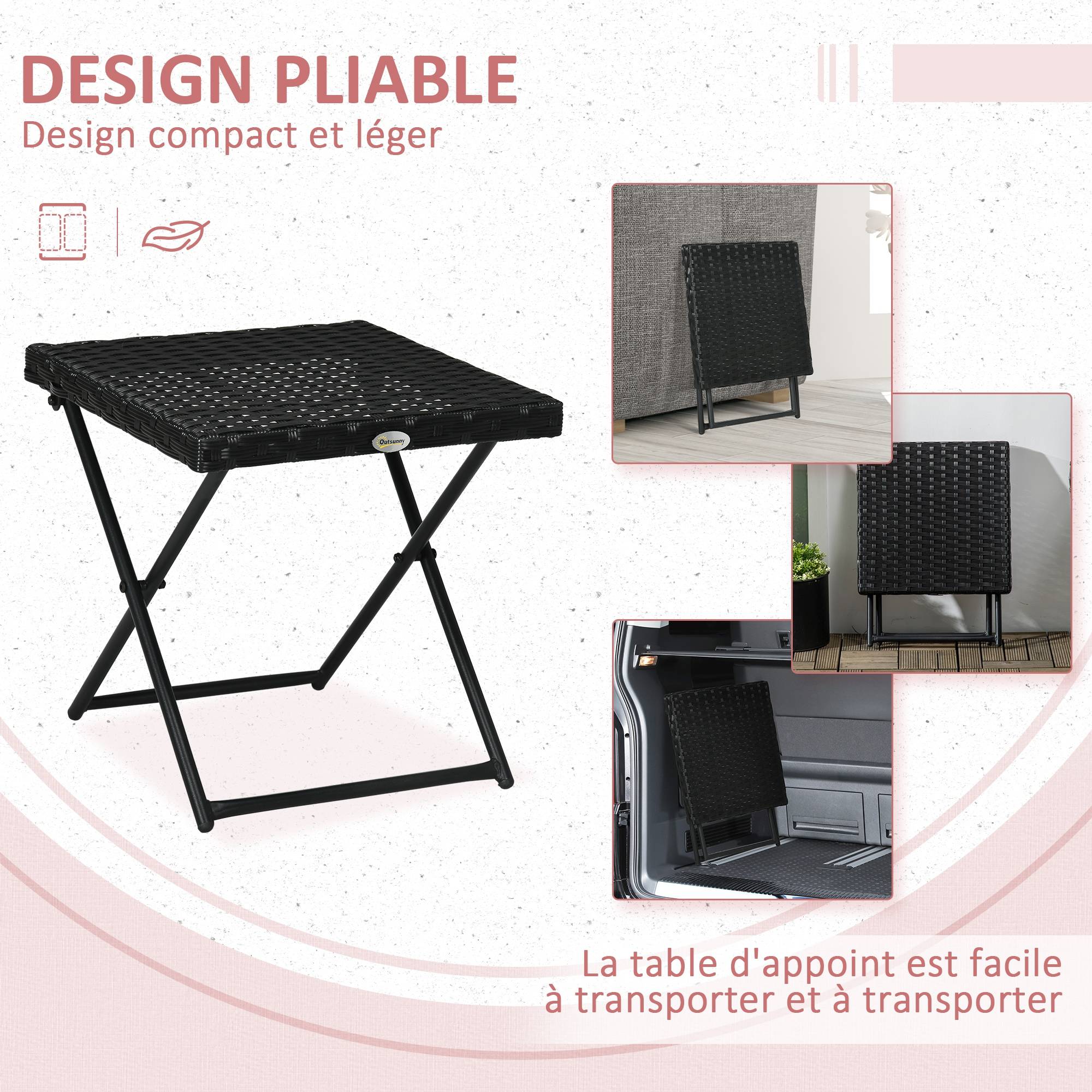 ComfortXL - Table basse pliable Résine tressée Balcon & terrasse Gain de place 40x40x40cm Noir - ComfortXL Outdoor Living - Image 6