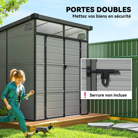 Outsunny - Abri de jardin avec fenêtres, 2 évents et double porte verrouillable - polypropylène - 190 x 191 x 215 cm - gris - Outsunny - Image 5