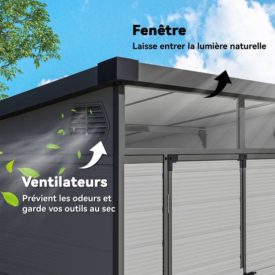 Outsunny - Abri de jardin avec fenêtres, 2 évents et double porte verrouillable - polypropylène - 190 x 191 x 215 cm - gris - Outsunny - Image 4