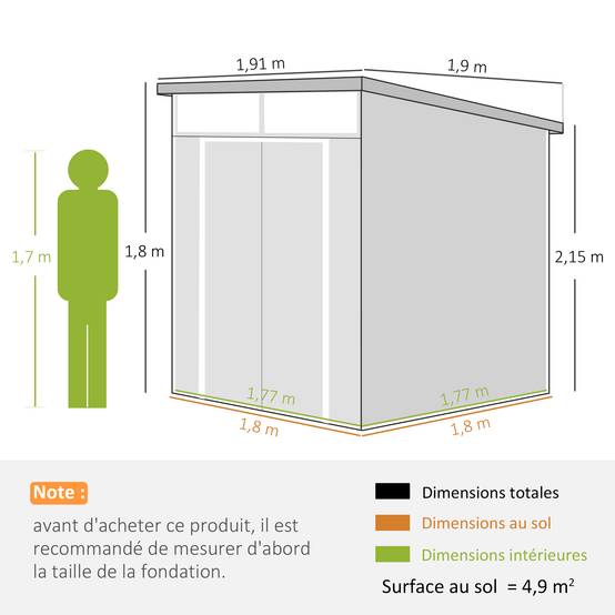 Outsunny - Abri de jardin avec fenêtres, 2 évents et double porte verrouillable - polypropylène - 190 x 191 x 215 cm - gris - Outsunny - Image 3