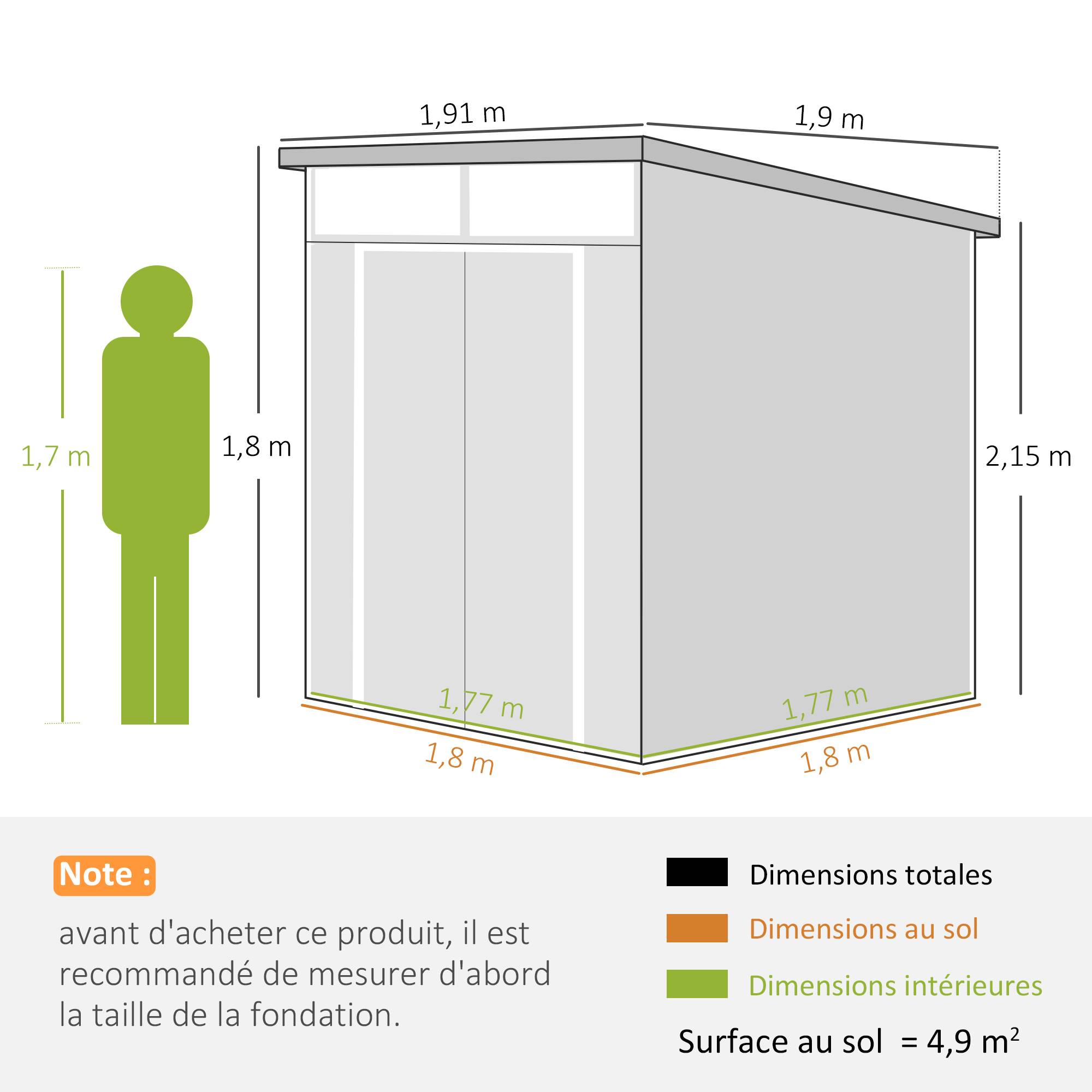 Outsunny - Abri de jardin avec fenêtres, 2 évents et double porte verrouillable - polypropylène - 190 x 191 x 215 cm - gris - Outsunny - Image 3
