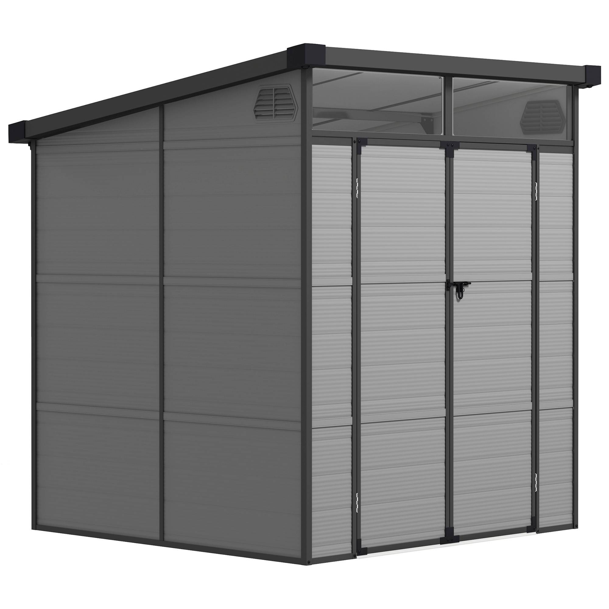 Outsunny - Abri de jardin avec fenêtres, 2 évents et double porte verrouillable - polypropylène - 190 x 191 x 215 cm - gris - Outsunny