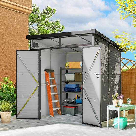 Outsunny - Abri de jardin avec fenêtres, 2 évents et double porte verrouillable - polypropylène - 190 x 191 x 215 cm - gris - Outsunny - Image 2