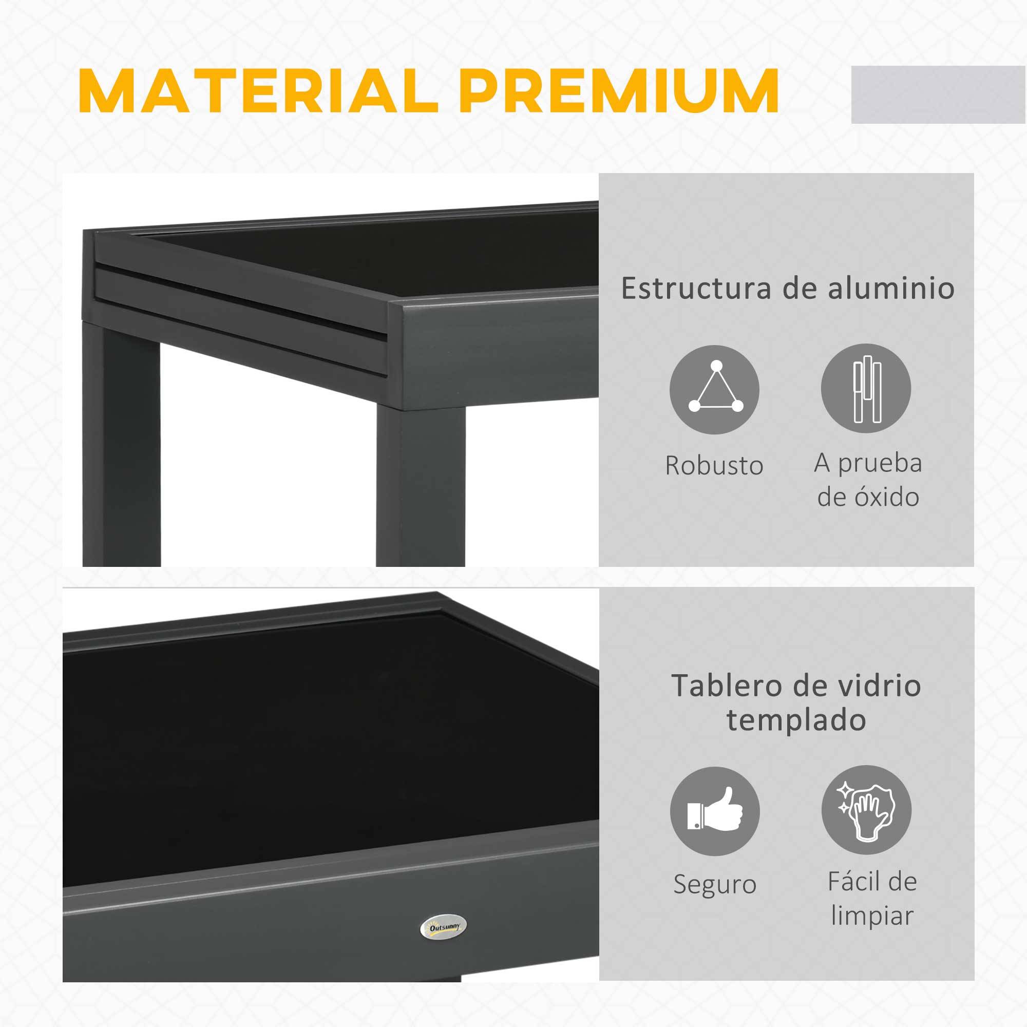 Table de jardin extensible aluminium verre terrasse gain de place 160x80cm noir - ComfortXL Outdoor Living - Image 8