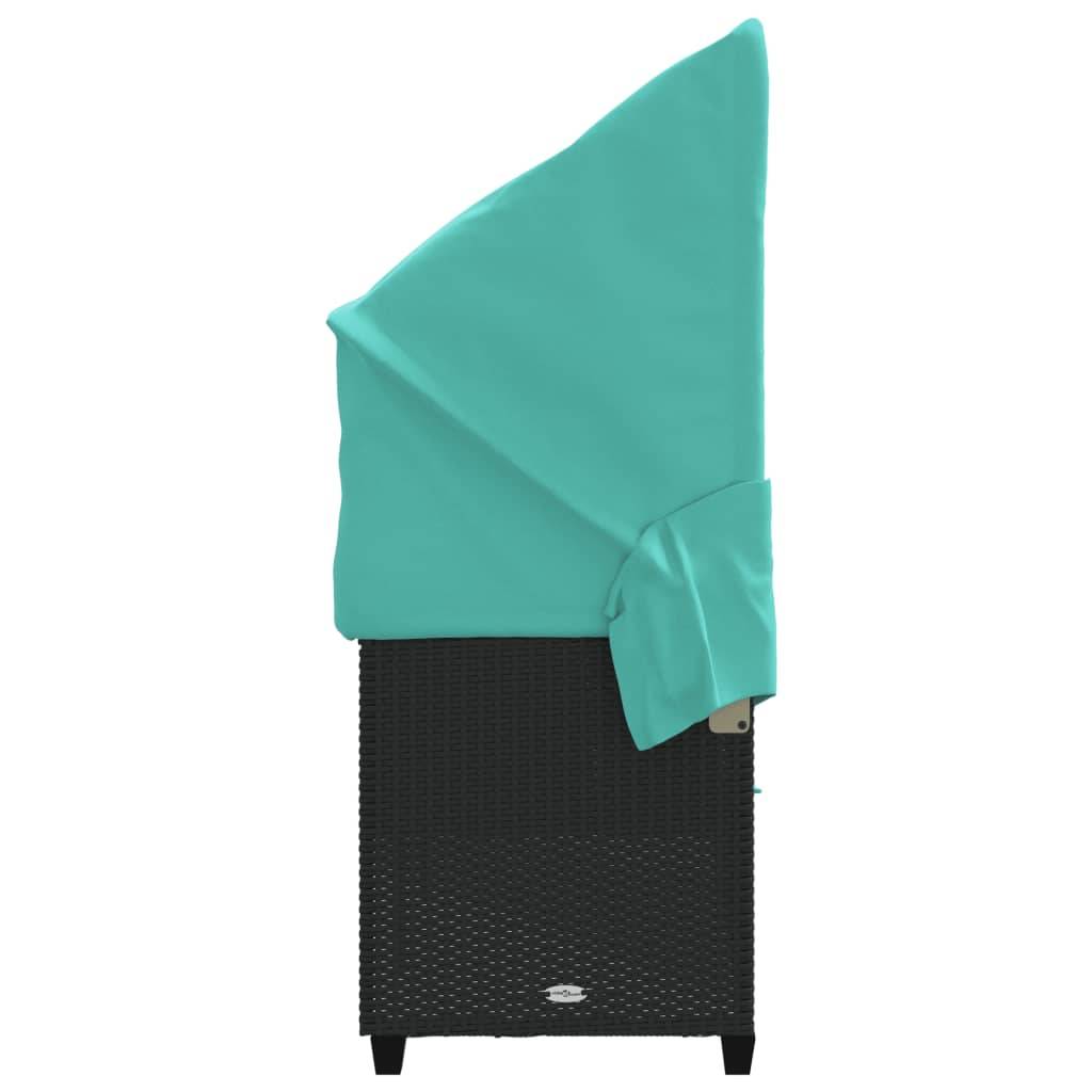 Chaise longue | Transat | Bain de soleil avec auvent et coussins noir résine tressée - Image 6