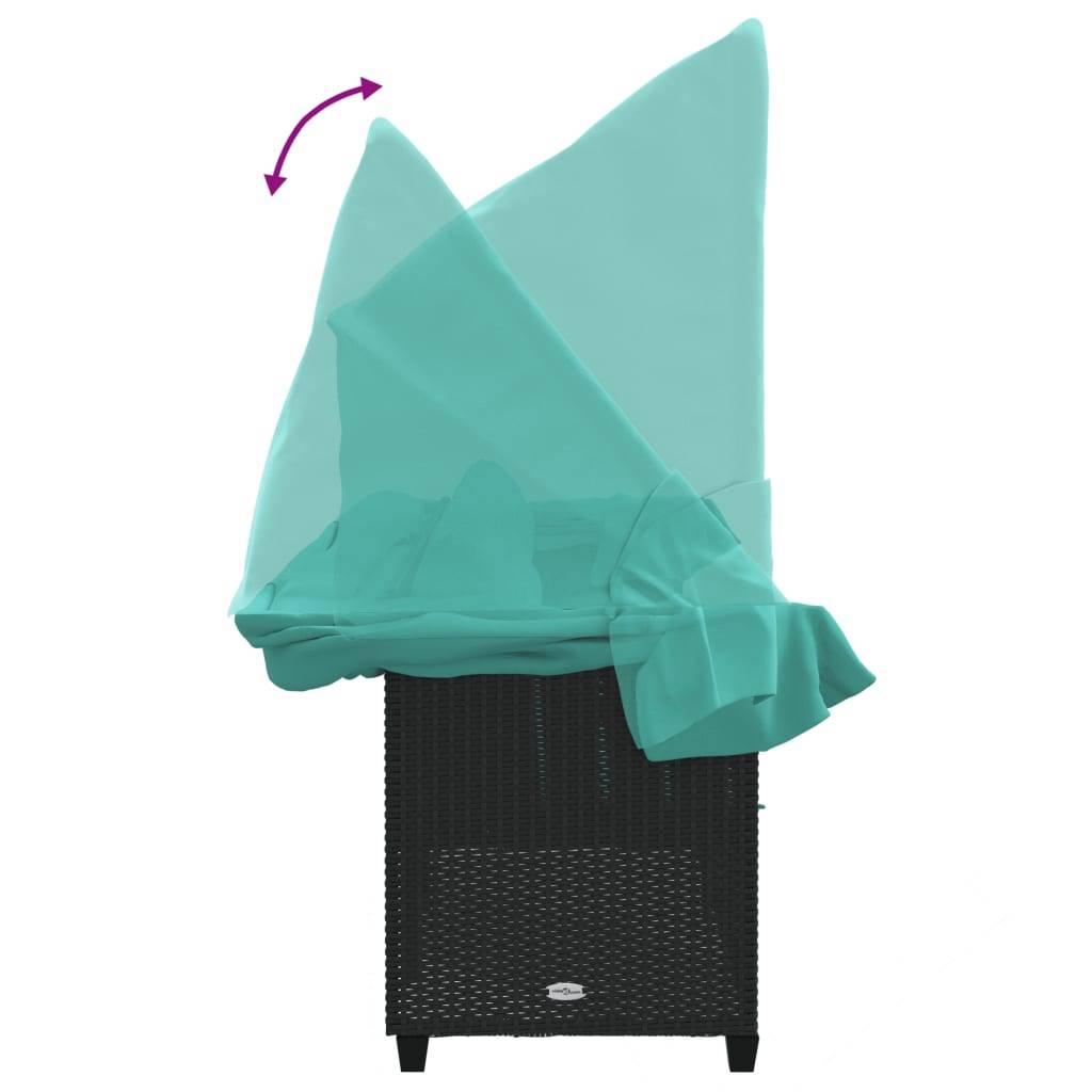 Chaise longue | Transat | Bain de soleil avec auvent et coussins noir résine tressée - Image 8