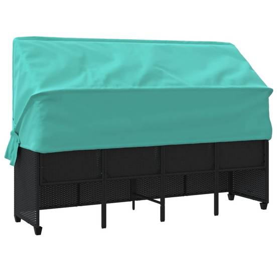 Chaise longue | Transat | Bain de soleil avec auvent et coussins noir résine tressée - Image 7