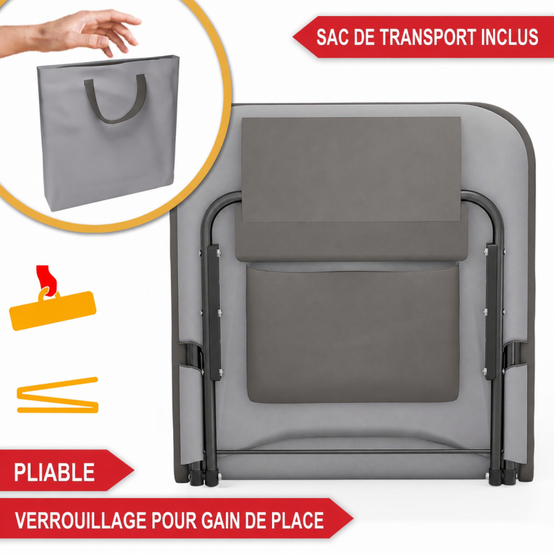 Transat de plage confortable Gris 165cm avec dossier réglable et coussin pour la tête sac inclus - Image 4