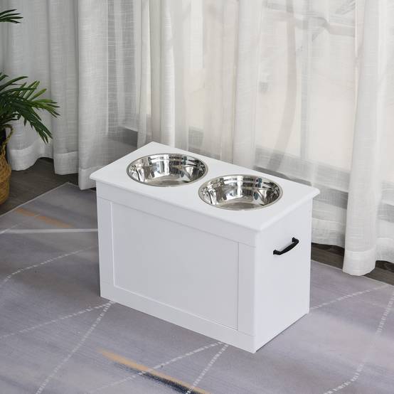 Support de gamelles surélevé MDF blanc 60 x 30 x 41 cm - PANGIVO - Image 9