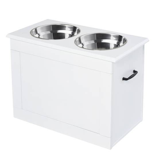 Support de gamelles surélevé MDF blanc 60 x 30 x 41 cm - PANGIVO - Image 2