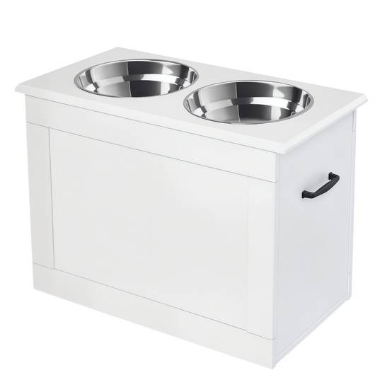 Support de gamelles surélevé MDF blanc 60 x 30 x 41 cm - PANGIVO - Image 1