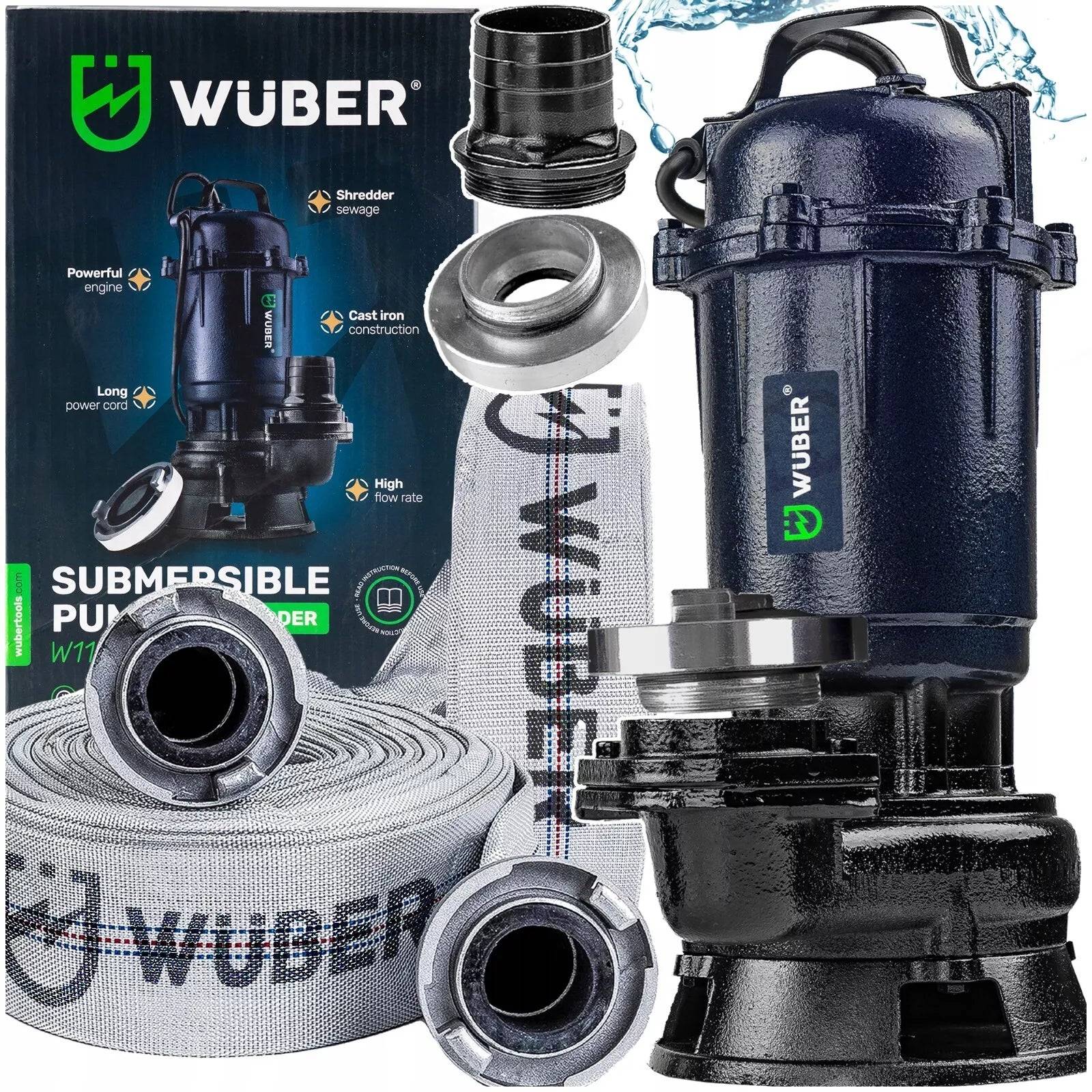 Entrepotbrico - Pompe vide cave fosse septique avec broyeur d'eau + TUYAU 2'' 30M WUBER 2500 W 18000 l/h - Image 1