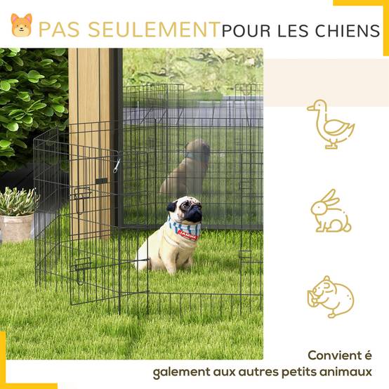 Parc chiot lapin métal intérieur extérieur modulable pliant 76x61cm noir - ComfortXL Outdoor Living - Image 7
