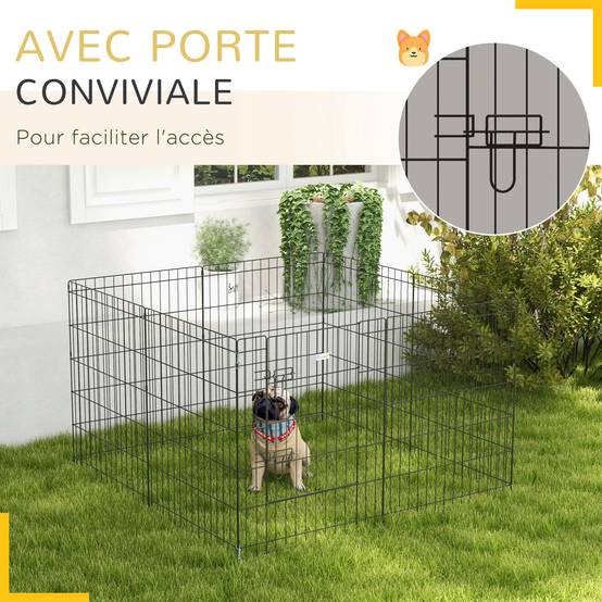 Parc chiot lapin métal intérieur extérieur modulable pliant 76x61cm noir - ComfortXL Outdoor Living - Image 9