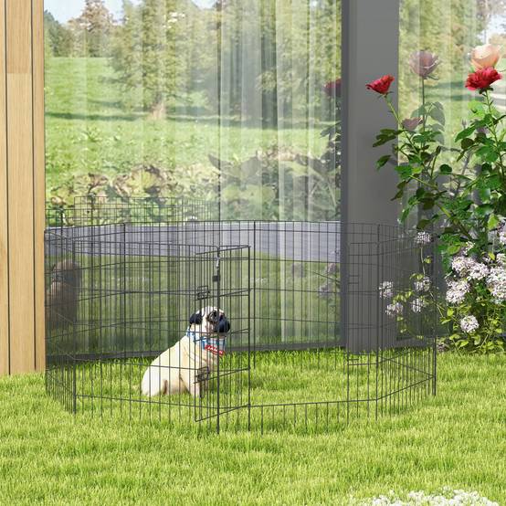 Parc chiot lapin métal intérieur extérieur modulable pliant 76x61cm noir - ComfortXL Outdoor Living - Image 4