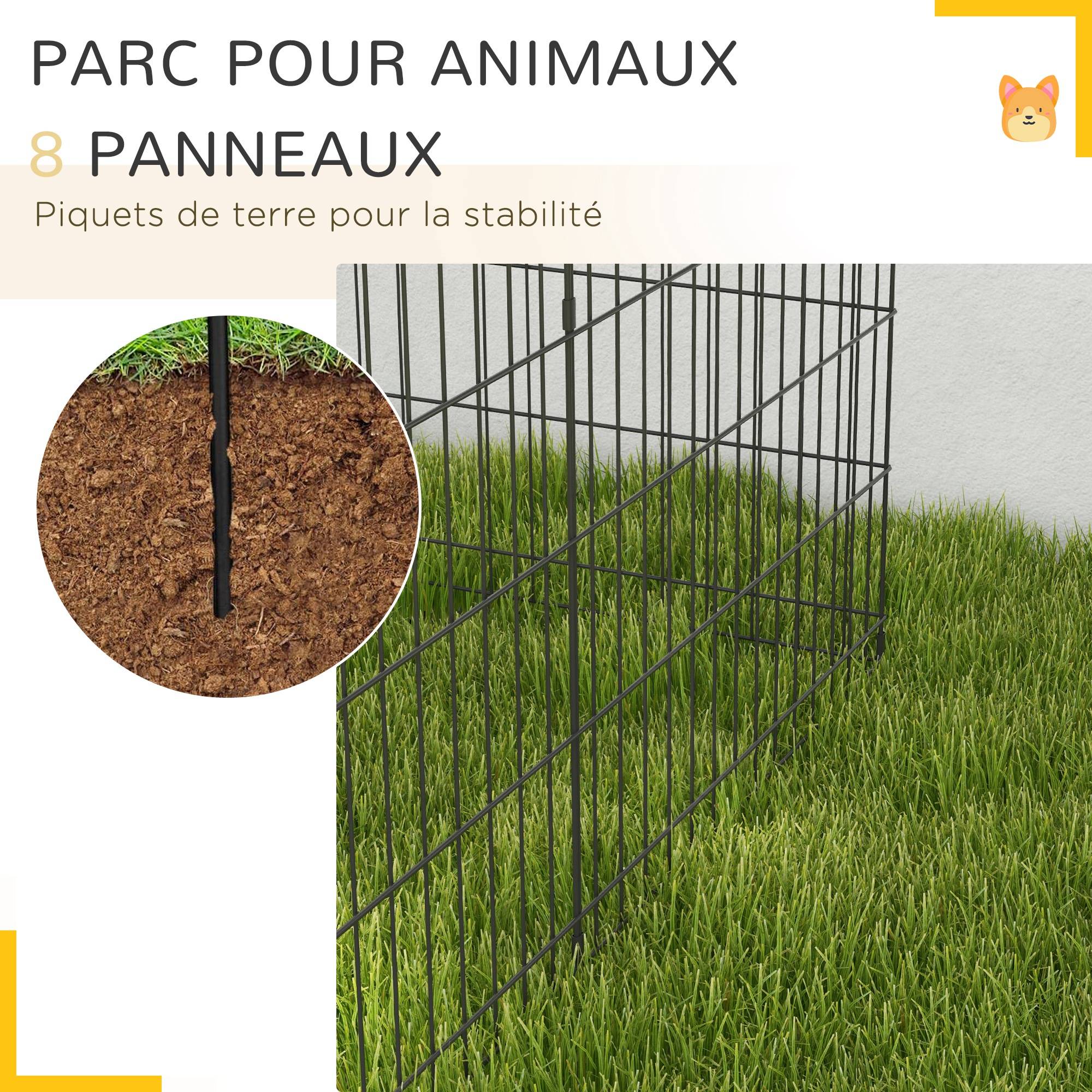 Parc chiot lapin métal intérieur extérieur modulable pliant 76x61cm noir - ComfortXL Outdoor Living - Image 8