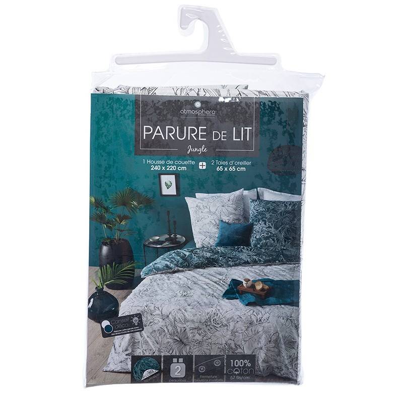 Parure de lit jungle blanc/bleu canard 240x220 Atmosphera - Image 3