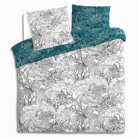 Parure de lit jungle blanc/bleu canard 240x220 Atmosphera - Image 2