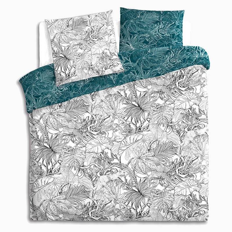Parure de lit jungle blanc/bleu canard 240x220 Atmosphera - Image 2