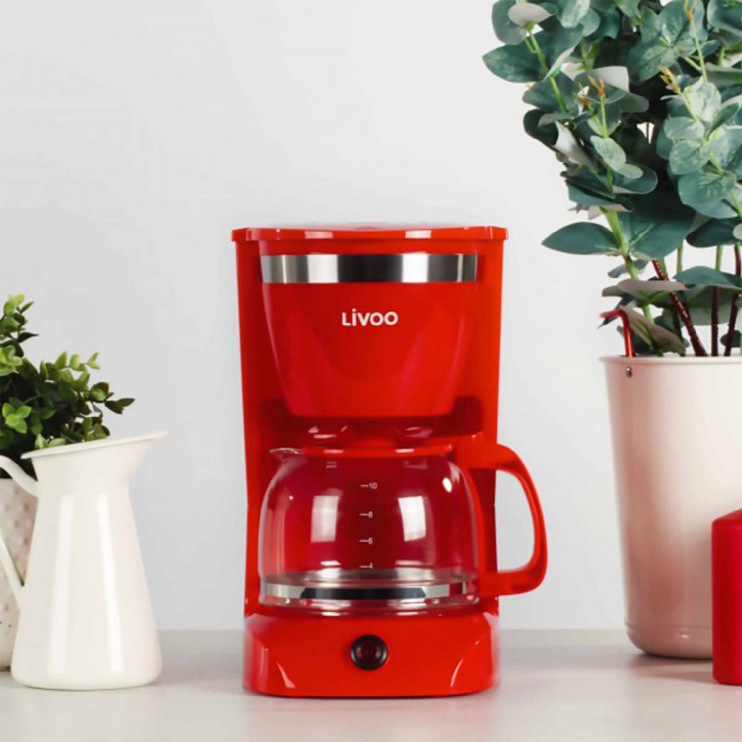 Livoo - Cafetière électrique LIVOO DOD163R - finition Rouge, capacité de 1.25L / 12 tasses, Verseuse en verre avec système anti-gouttes - Image 3