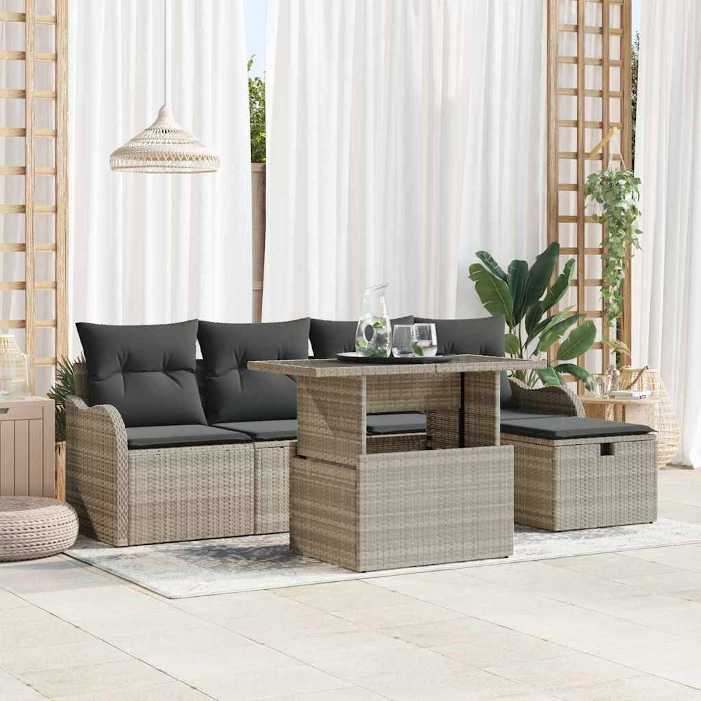 ComfortXL - Petit salon de jardin 5 places en poly rotin avec coffres de rangement pour balcon Gris Clair – ComfortXL Outdoor Living - Image 1