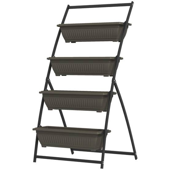 Étagère à Fleurs en Acier 4 Niveaux, Support de Plantes Vertical avec 4 Bacs et Trous de Drainage, 76x79x162cm, Marron - Image 2