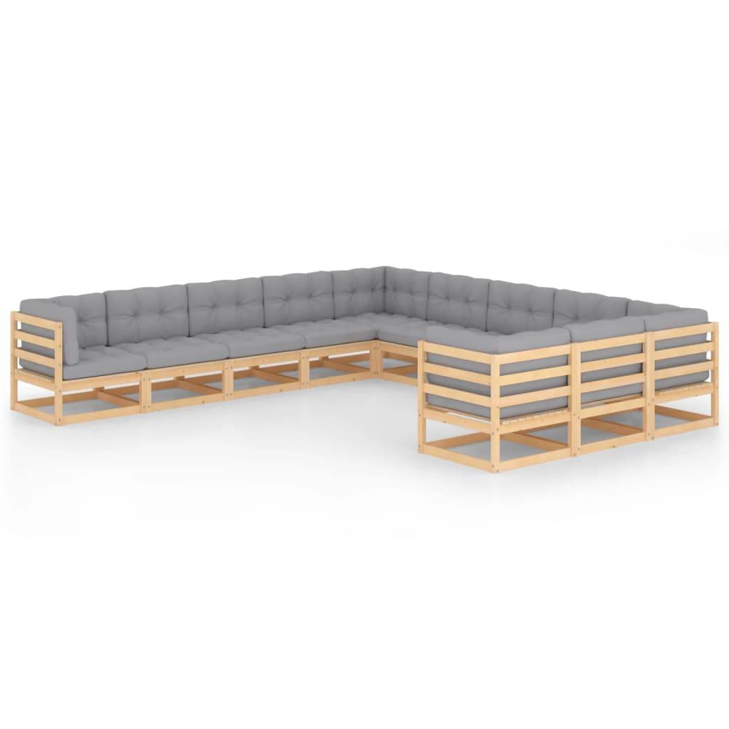 Helloshop26 - Salon de jardin meuble d'extérieur ensemble de mobilier 11 pièces avec coussins bois de pin massif - Image 2